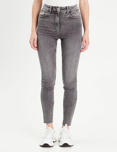Jeans skinny taille haute denim gris femme