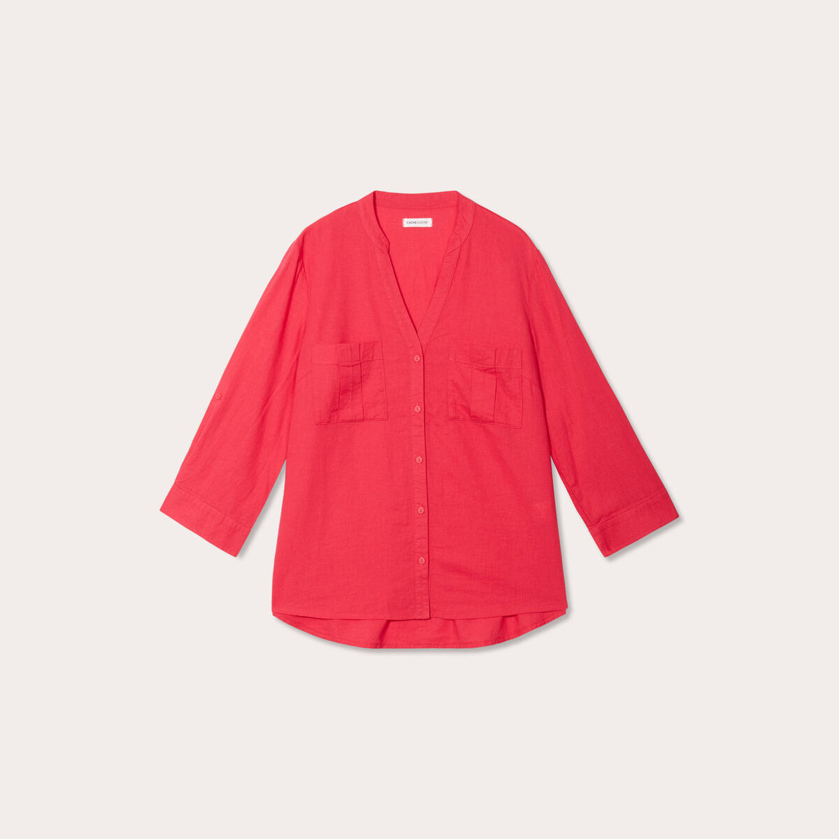 Chemise manches 3/4 contenant du lin rose vif femme