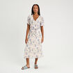 Robe midi évasée col en V blanc femme