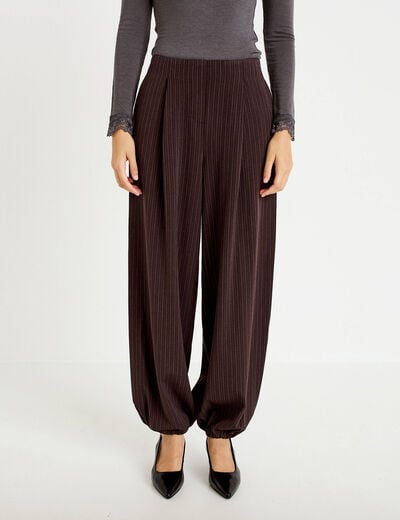 Pantalon bouffant taille standard marron femme