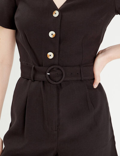 Combishort ceinturée noir femme