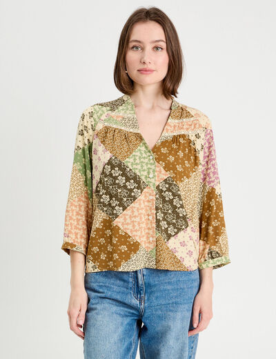 Chemise manches 3/4 beige femme