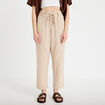 Pantalon droit 7/8&egrave;me taille haute sable femme