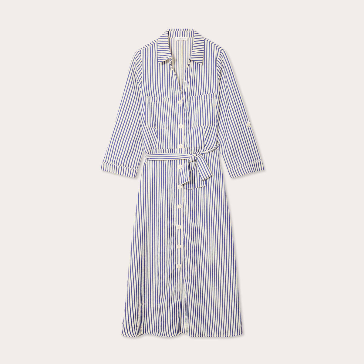 Robe longue chemise ceinturée bleu marine femme