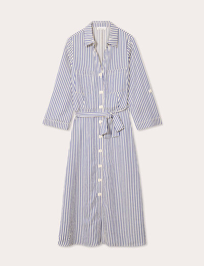 Robe longue chemise ceinturée bleu marine femme