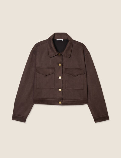 Veste suédine droite marron foncé femme
