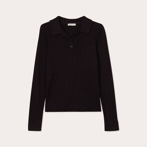 Polo manches longues côtelé noir femme