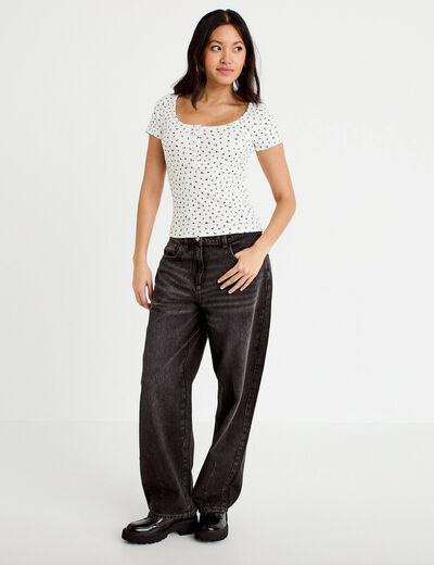 T-shirt c&ocirc;tel&eacute; blanc femme