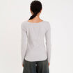 Top ajust&eacute; col v manches longues gris clair femme