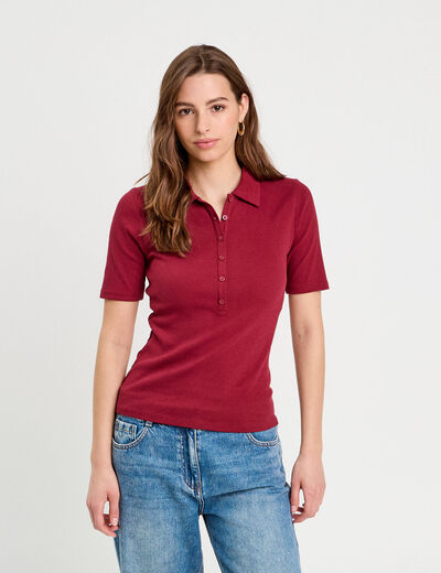 Polo manches courtes rouge foncé femme