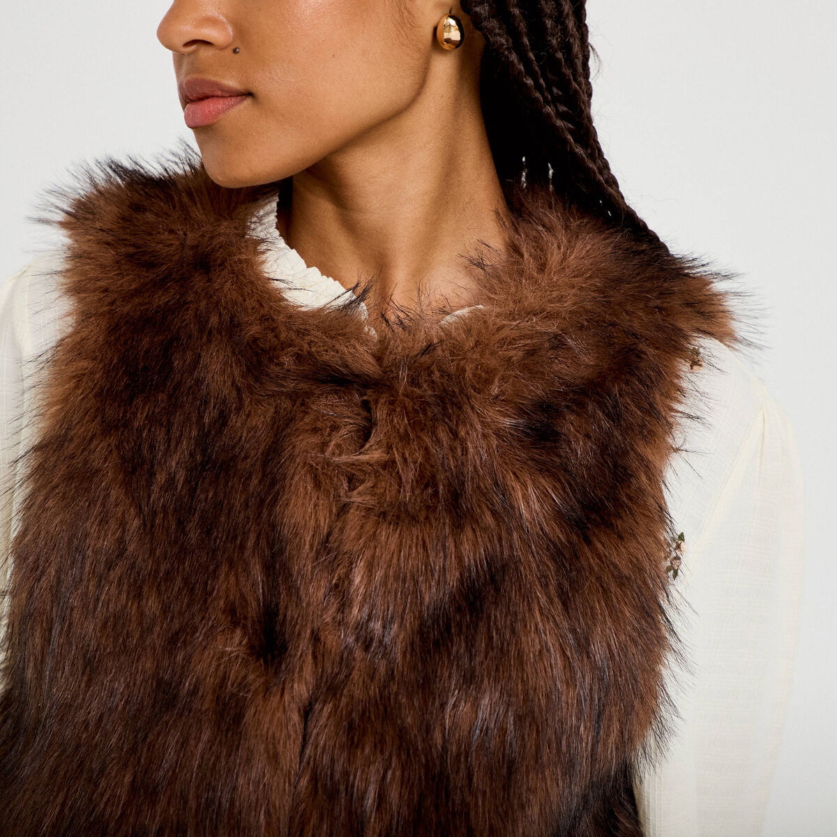 Gilet sans manches fausse fourrure marron femme