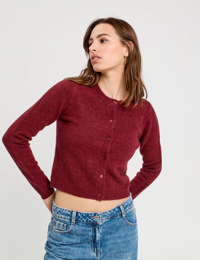 Gilet boutonné manches longues rouge foncé femme