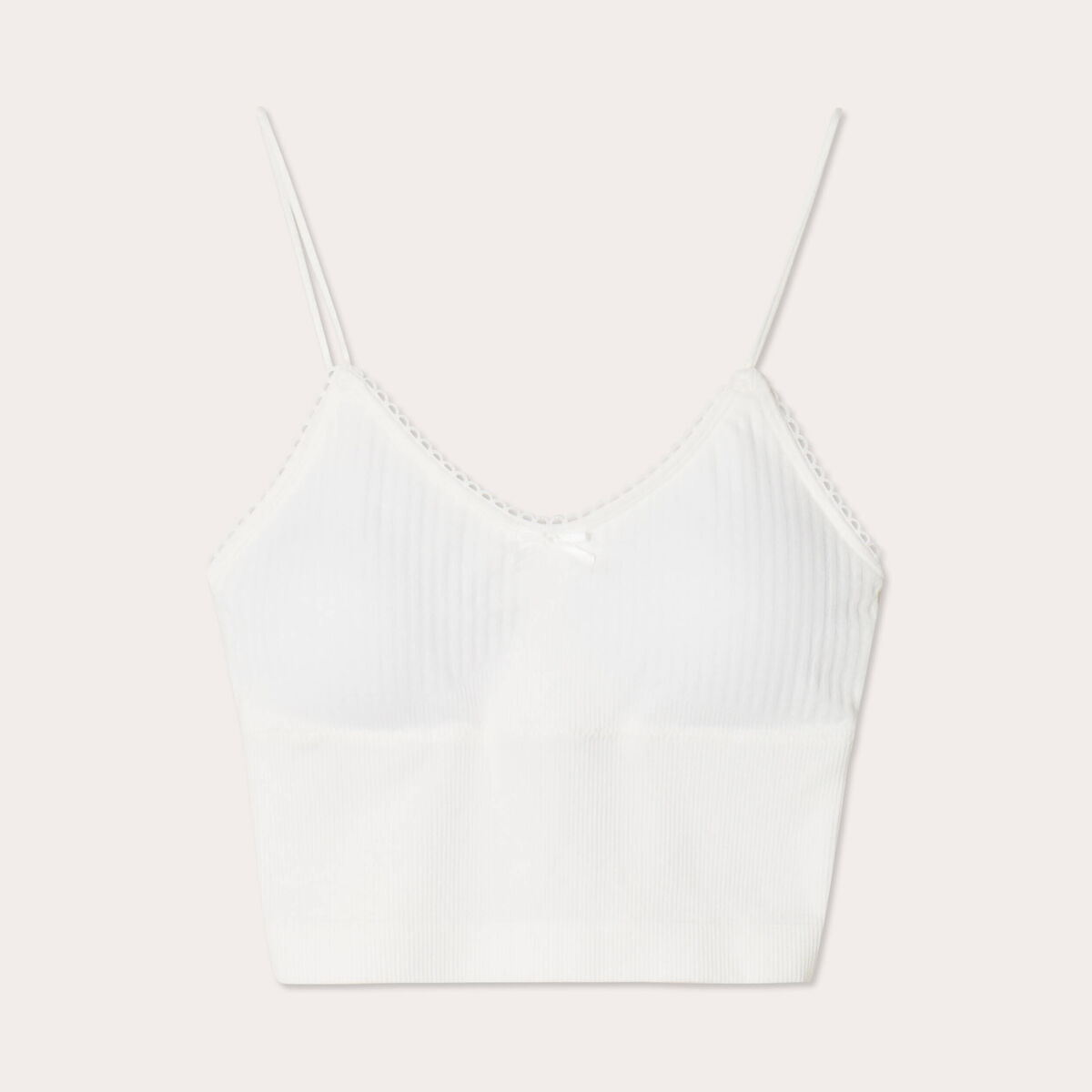 Crop top côtelé ecru femme