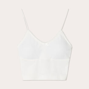 Crop top côtelé ecru femme