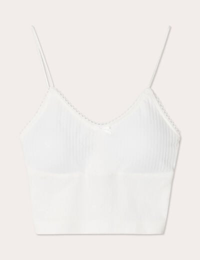 Crop top côtelé ecru femme