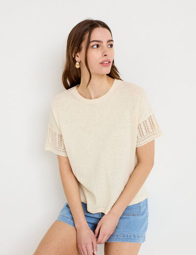 T-shirt manches courtes ecru femme