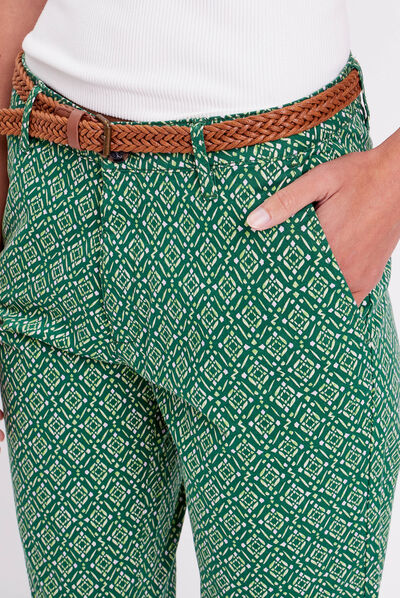 Pantalon chino slim 7/8ème vert femme