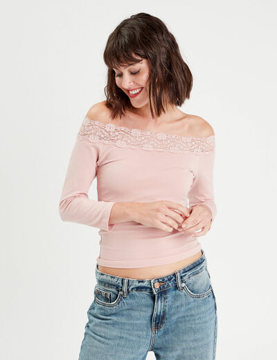 T-shirt manches 3/4 rose pastel femme