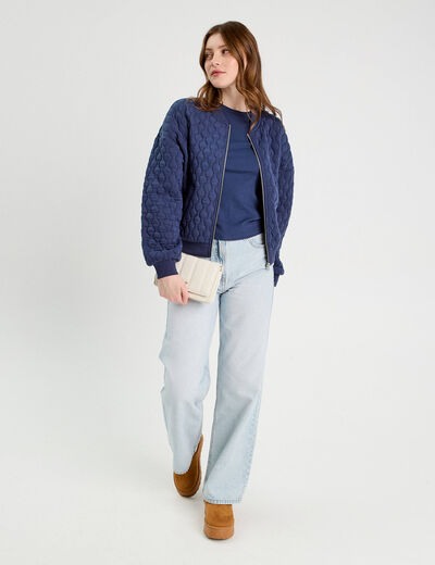 T-shirt manches courtes côtelé bleu foncé femme