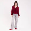 Blouse courte droite col v rouge fonc&eacute; femme