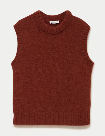 Pull sans manches marron cognac femme
