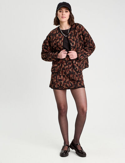 Jupe droite matelassée marron cognac femme