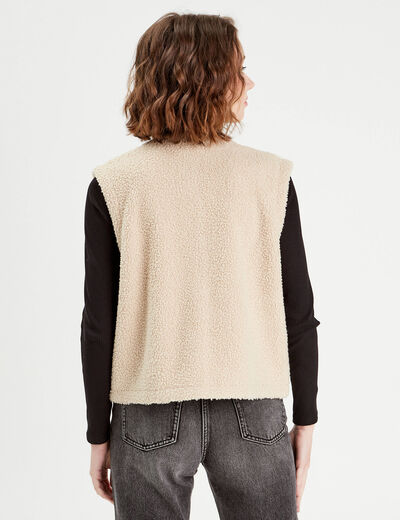 Gilet sans manches effet polaire ecru femme
