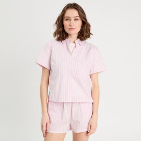 Chemise manches courtes rose clair femme