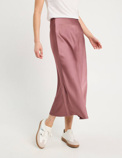 Jupe longue trapèze satin vieux rose femme