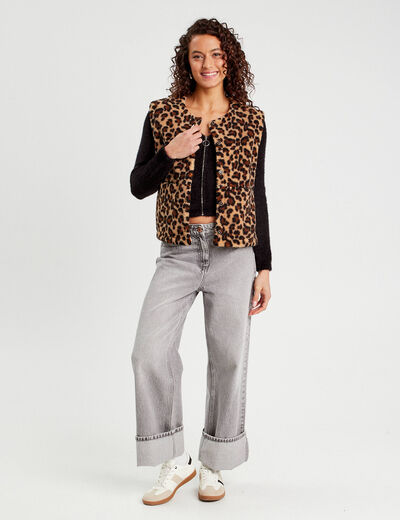 Gilet zippé mailles duveteuses noir femme