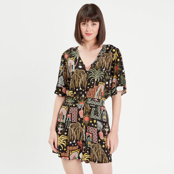 Combishort fluide noir femme