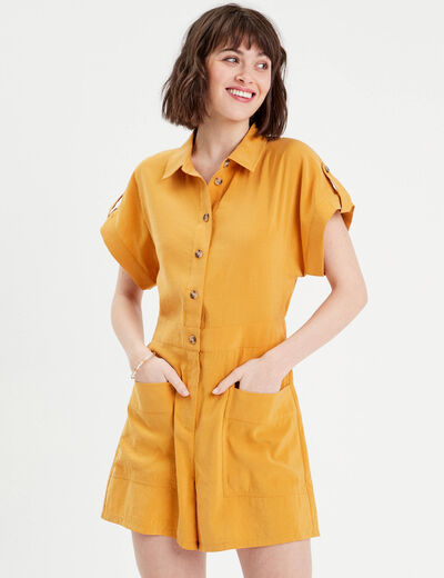 Combishort fluide boutonnée jaune moutarde femme