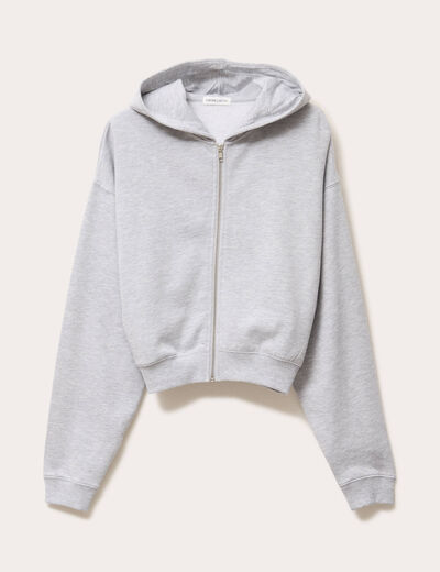 Sweat zipp&eacute; &agrave; capuche gris clair femme