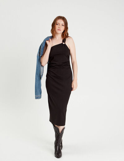 Robe ajustée asymétrique noir femme
