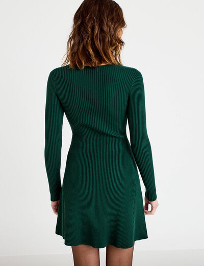 Robe tricot patineuse c&ocirc;tel&eacute;e vert fonc&eacute; femme