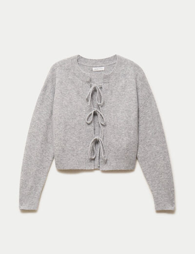 Gilet court nou&eacute; gris clair femme