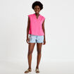 Blouse droite sans manches col v rose fushia femme