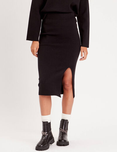 Jupe midi moulante noir femme