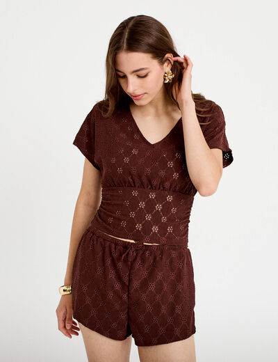 Short ajour&eacute; marron femme