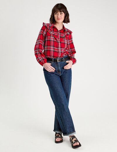 Blouse avec volants rouge femme