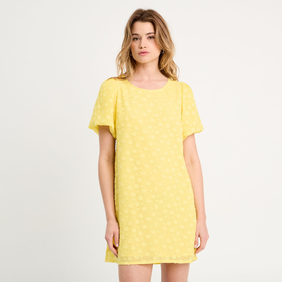 Robe droite manches courtes jaune pastel femme