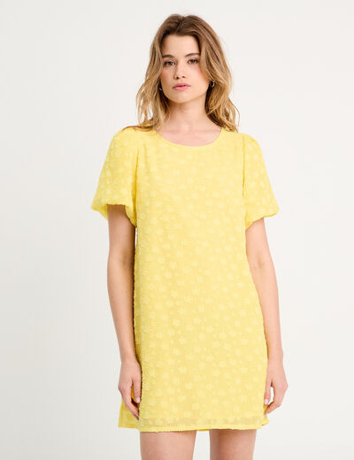 Robe droite manches courtes jaune pastel femme