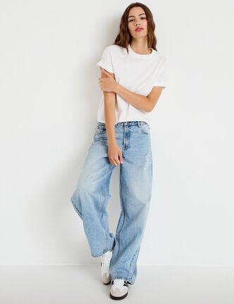 Jean barrel taille haute denim triple stone femme