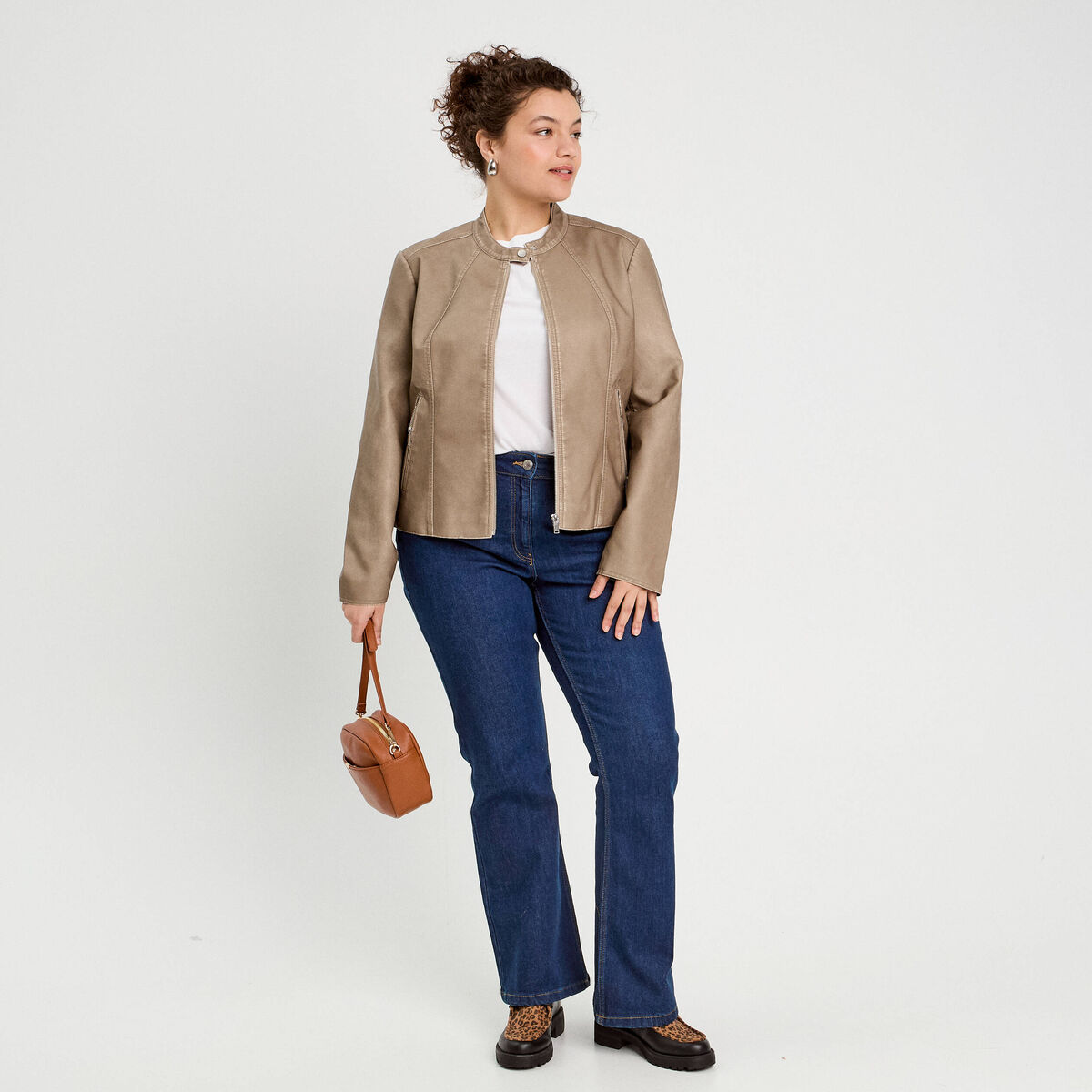 Veste ajustée simili cuir sable femme