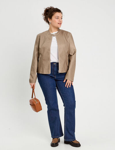 Veste ajustée simili cuir sable femme