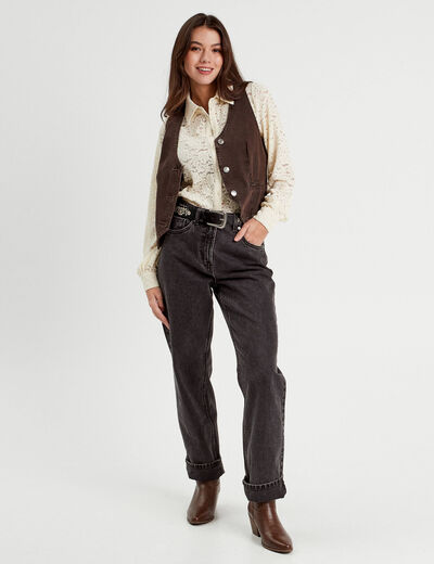 Veston sans manches en jean marron foncé femme