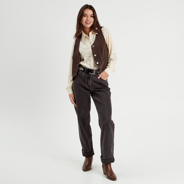 Veston sans manches en jean marron foncé femme