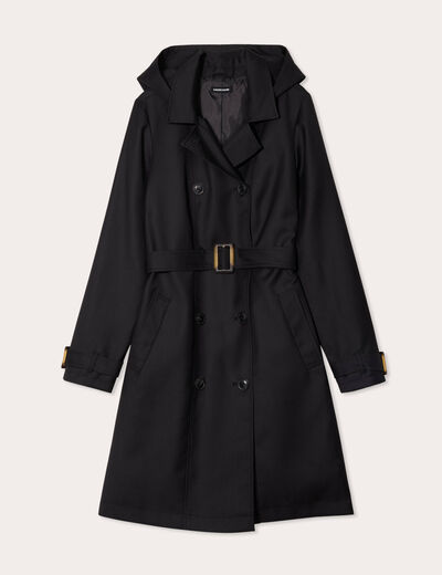 Manteau mi-long à capuche noir femme
