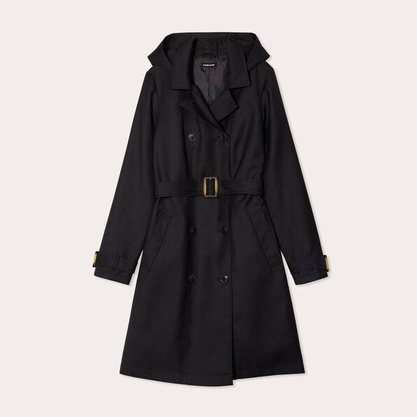 manteau mi long a capuche noir femme Manteau mi-long à capuche noir femme