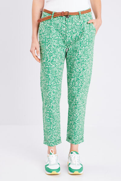 Pantalon chino slim 7/8ème vert femme
